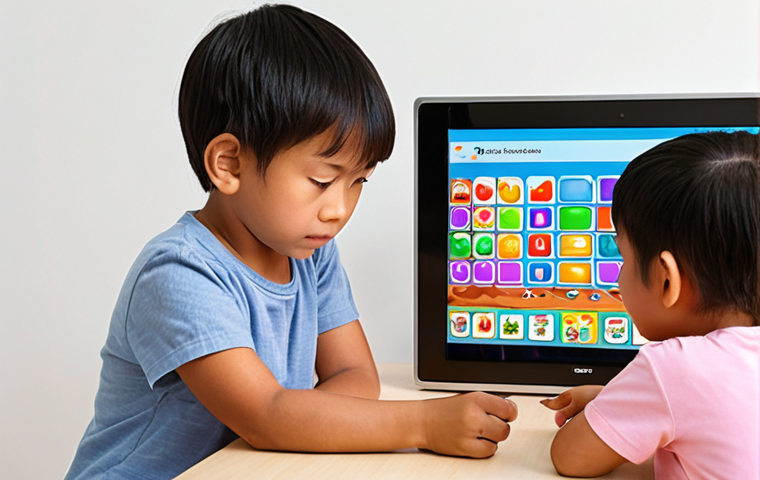**Prompt:** A dynamic, split-frame image illustrating the dual nature of digital media for children. One side should feature bright, engaging scenes of Thai children joyfully interacting with educational apps, showing active learning, creativity, and problem-solving, with elements like virtual building blocks or language learning interfaces. The other side, in contrast, should subtly depict the potential downsides: a child staring blankly at a screen, perhaps isolated or showing a slight sign of disengagement, conveying concerns about attention span or social interaction. The overall composition should be set in a modern home environment, capturing the challenges and opportunities of screen time.