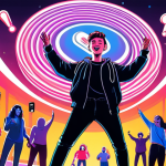 A dynamic and vibrant illustration showcasing a modern content creator, possibly a young adult, with energetic gestures, engaging with an unseen digital audience. The scene incorporates floating graphical elements representing popular online platforms like YouTube and TikTok, radiating outward to symbolize brand growth and widespread influence. The overall image should convey passion, digital connection, and the exciting journey from individual content creation to a powerful brand.