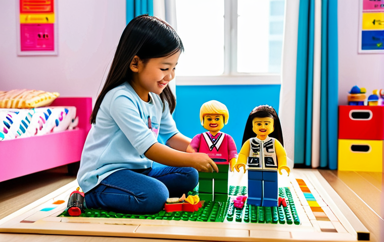 **

"A young Thai girl, dressed in modest but colorful everyday clothing, is playing with LEGOs and a Barbie doll in a bright, cheerful playroom filled with various toys. The scene promotes gender equality by showing her enjoying toys traditionally associated with both boys and girls. Background includes posters with empowering messages. Safe for work, appropriate content, fully clothed, professional, family-friendly, perfect anatomy, correct proportions, natural pose, well-formed hands, proper finger count."

**