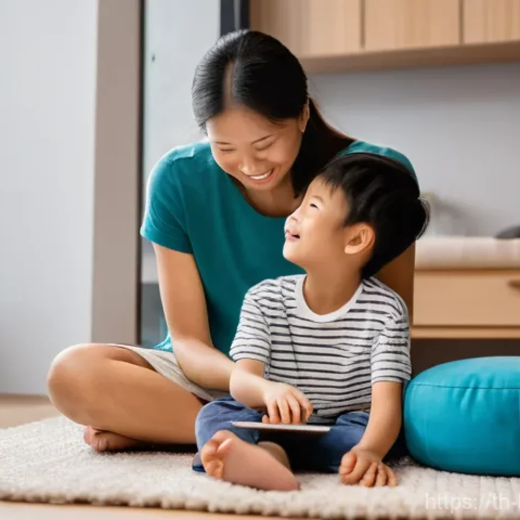 헤이지니와 감성 교육 콘텐츠 - **Prompt:** A heartwarming scene featuring a Thai mother, in her late 20s, and her young son, around...