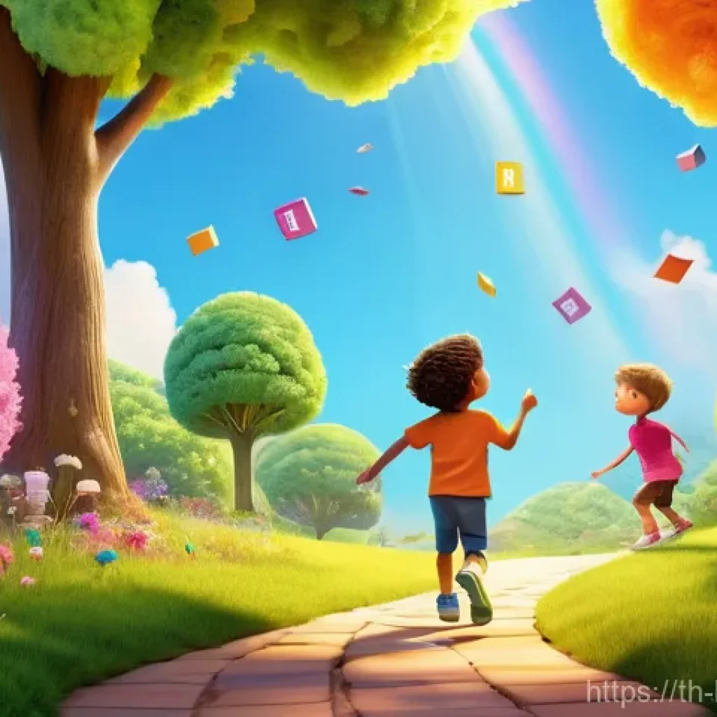 헤이지니의 모션그래픽 스타일 - **Prompt 1: A joyful animated adventure in a vibrant learning world.**
    "A group of diverse child...