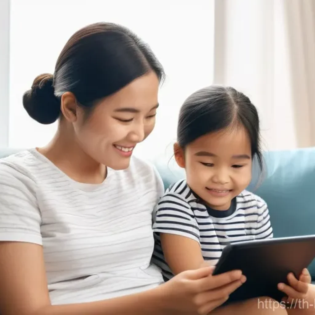 헤이지니 콘텐츠의 주제별 해석 - **"A heartwarming scene of shared learning and imagination.** A young Thai mother, dressed in comfor...