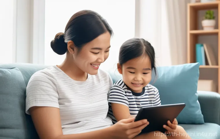 헤이지니 콘텐츠의 주제별 해석 - **"A heartwarming scene of shared learning and imagination.** A young Thai mother, dressed in comfor...